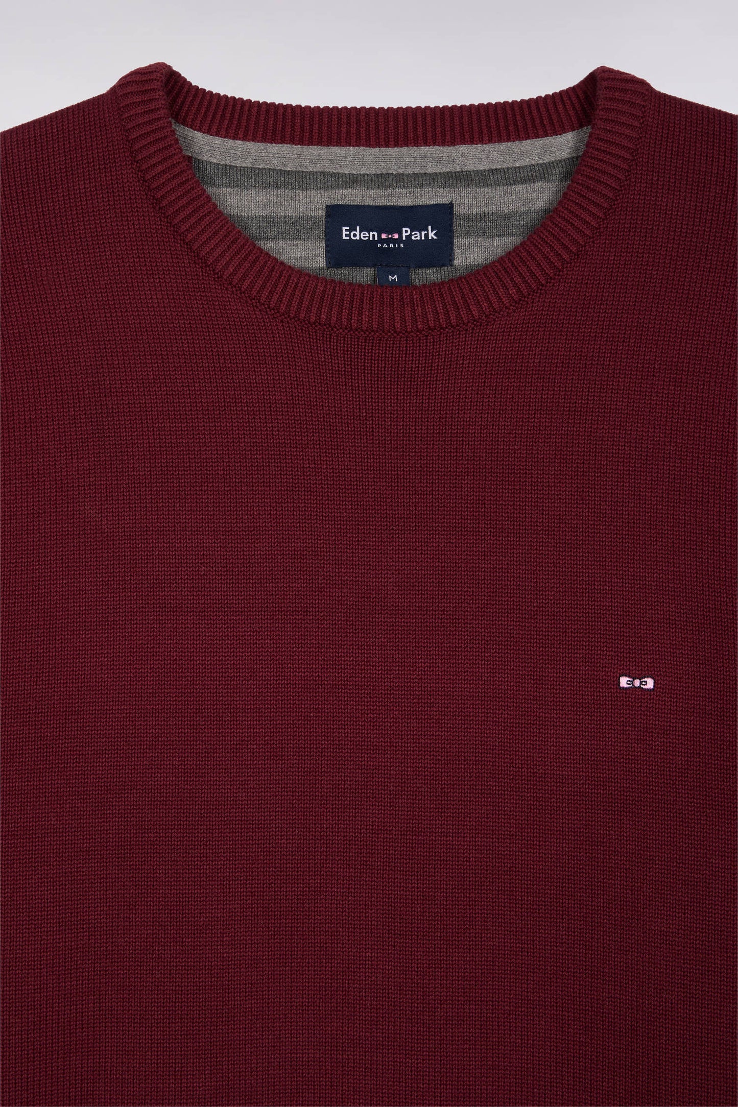 Round-neck sweater in thick burgundy cotton