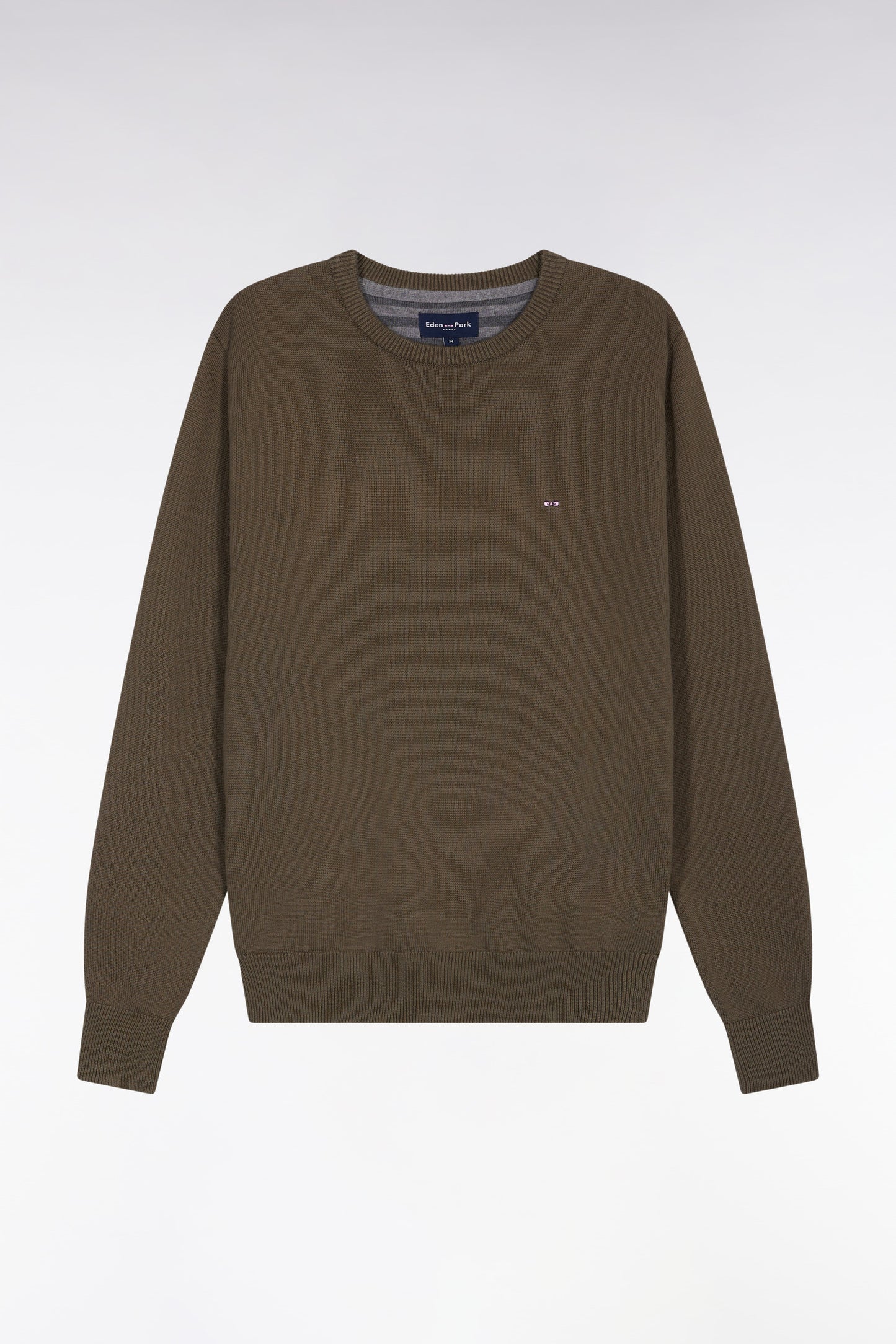 Round-neck sweater in thick khaki cotton