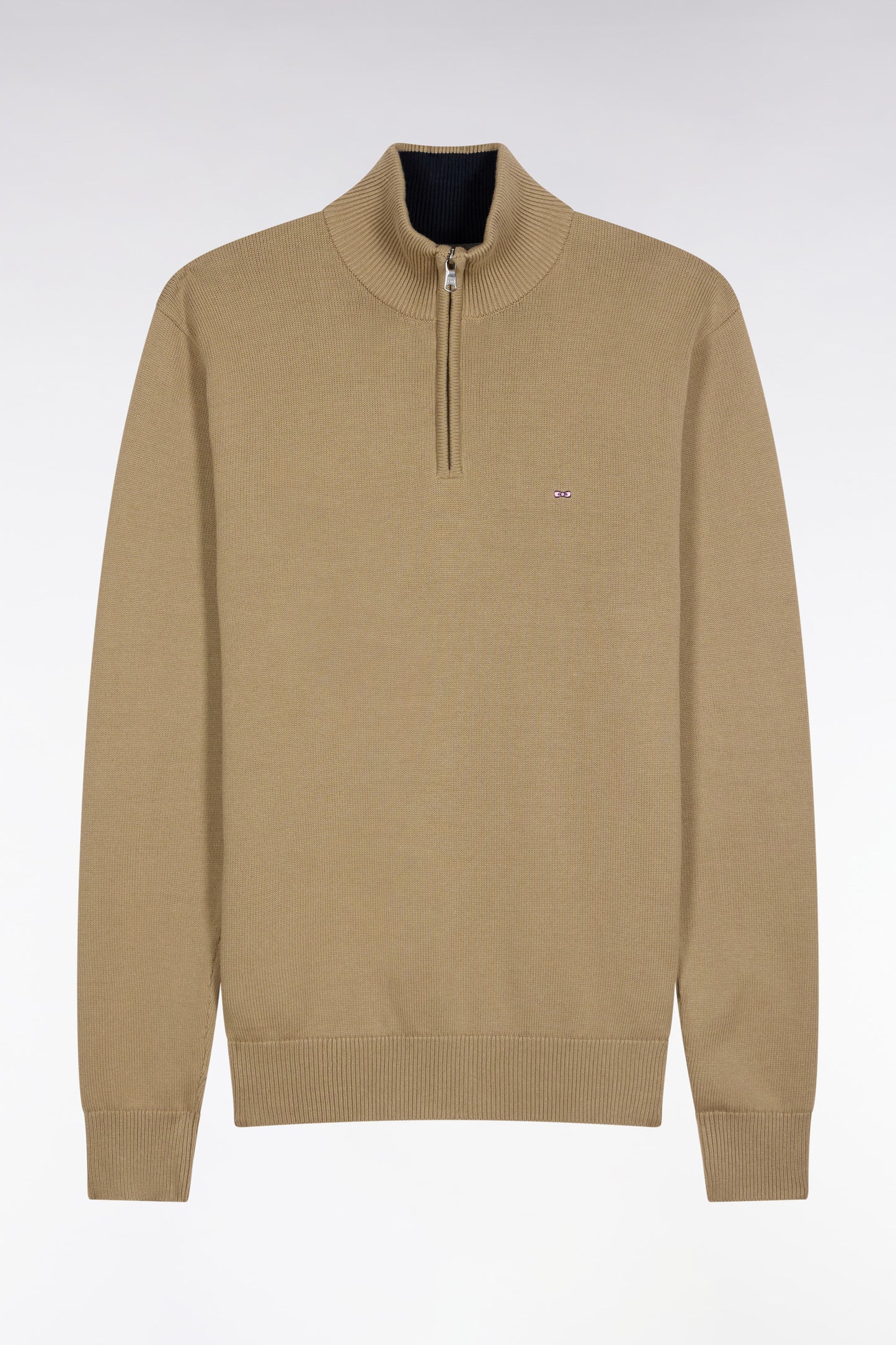 Beige heavy cotton trucker-neck sweater