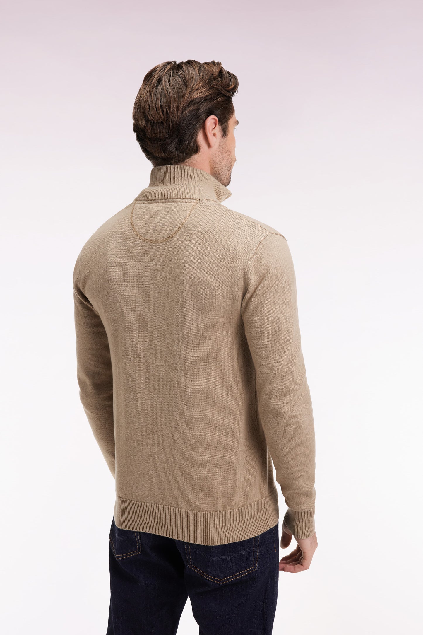 Beige heavy cotton trucker-neck sweater