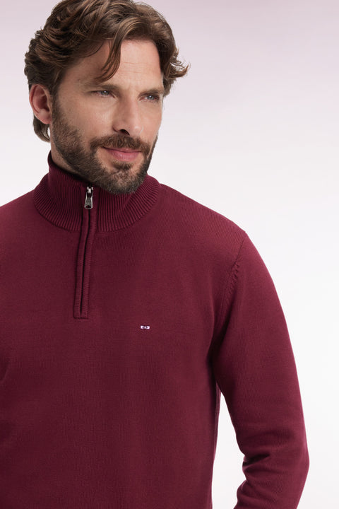 Heavy burgundy cotton trucker-neck sweater - Image 1