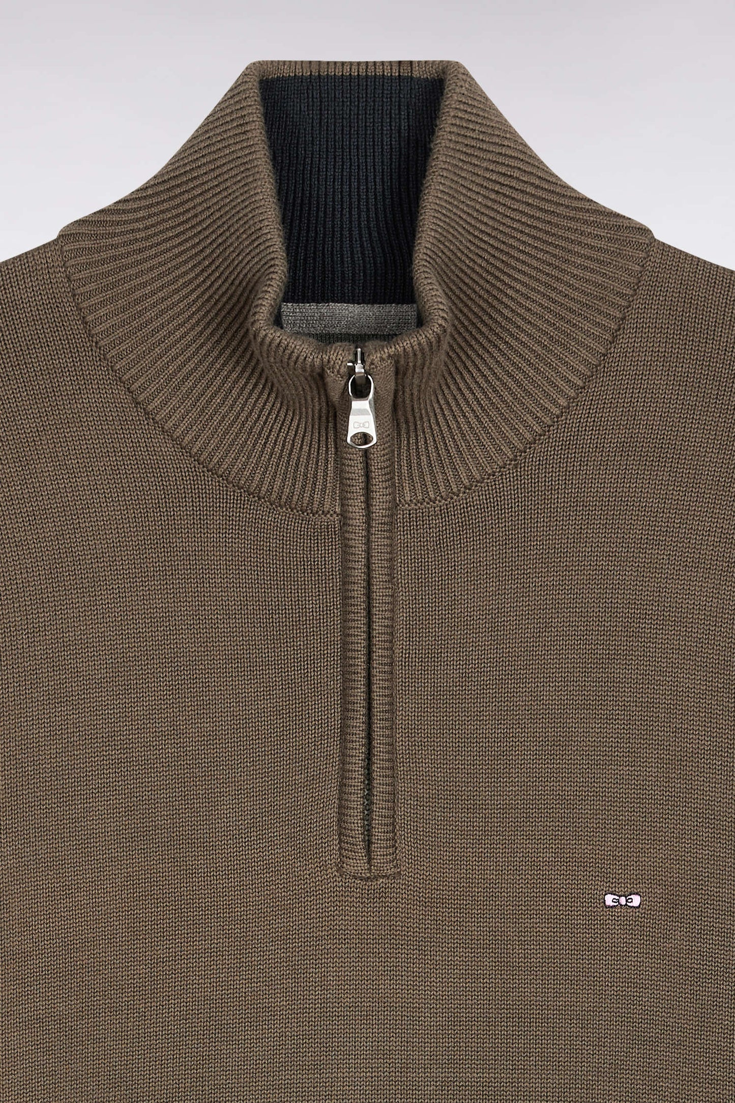 Truck-neck sweater in thick khaki cotton