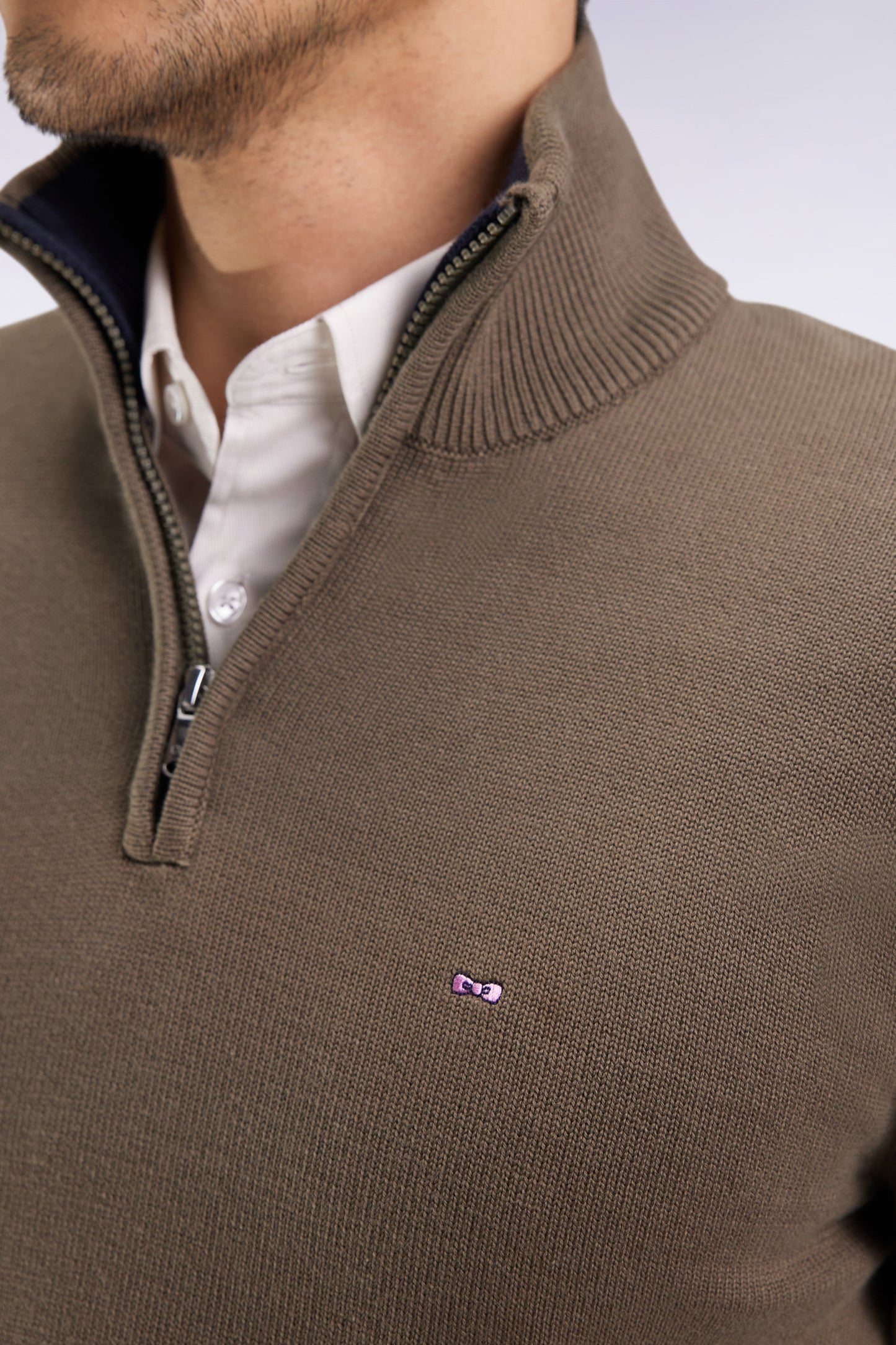 Truck-neck sweater in thick khaki cotton