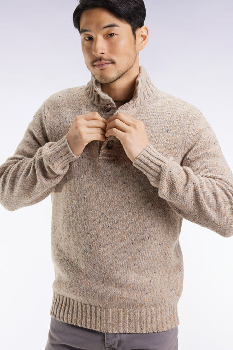 High-neck sweater in beige virgin wool blend - Image 1