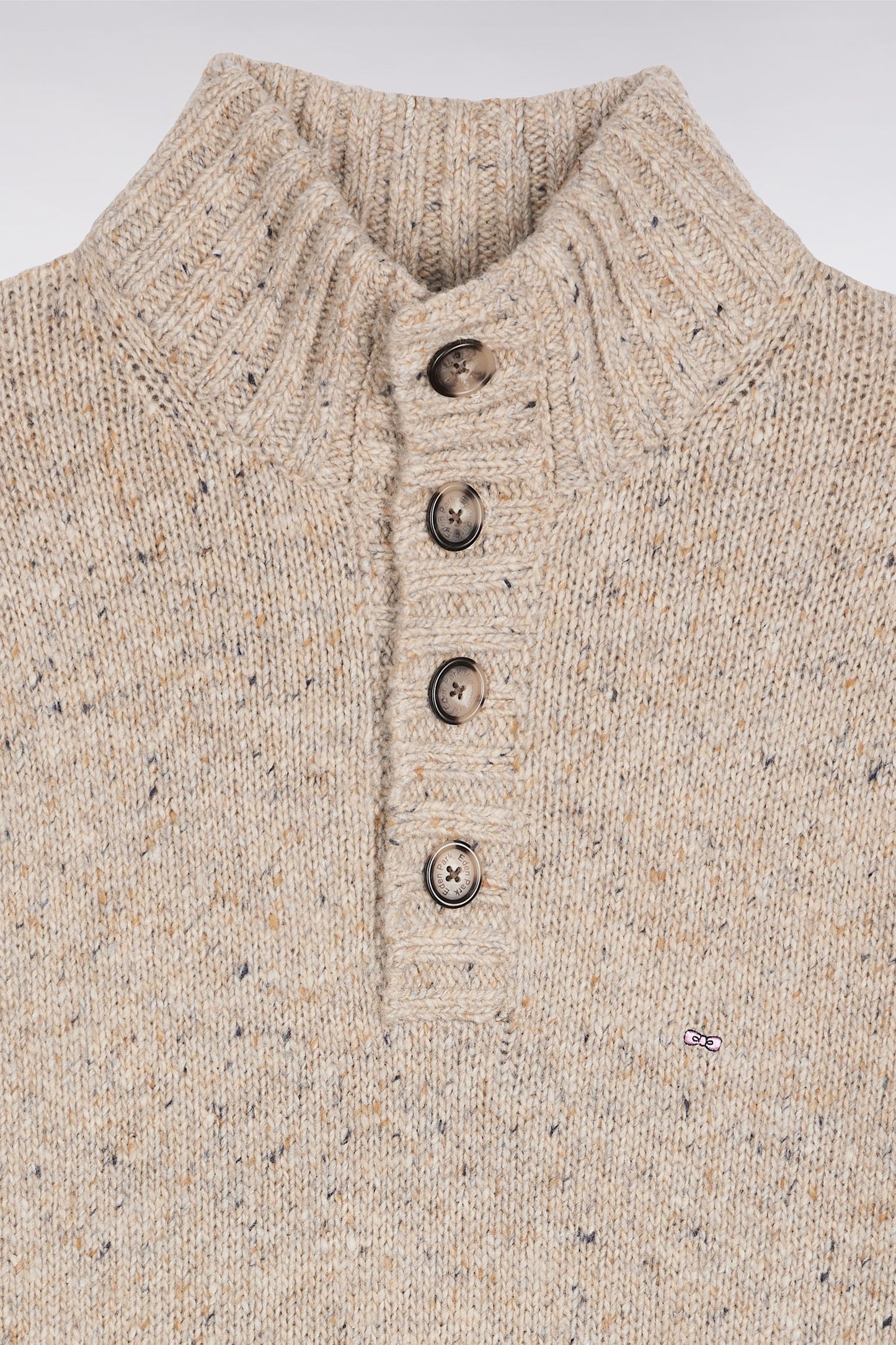 High-neck sweater in beige virgin wool blend