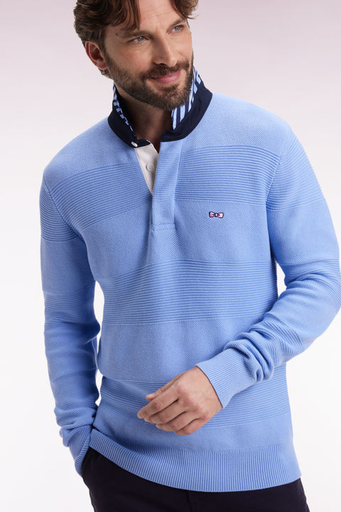 Sky cotton jersey-neck sweater with stripe effect - Image 1