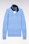 Sky cotton jersey-neck sweater with stripe effect
