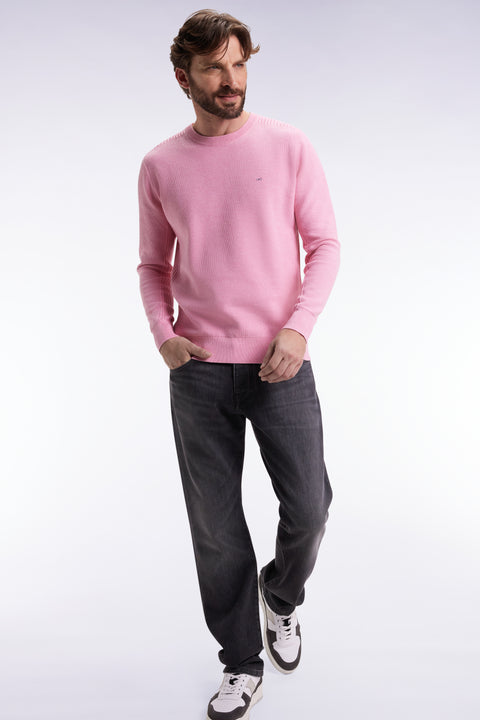 Pull col rond en coton nid d'abeille rose - Image 3
