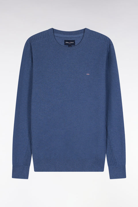 Blue cotton honeycomb round-neck sweater - Image 2