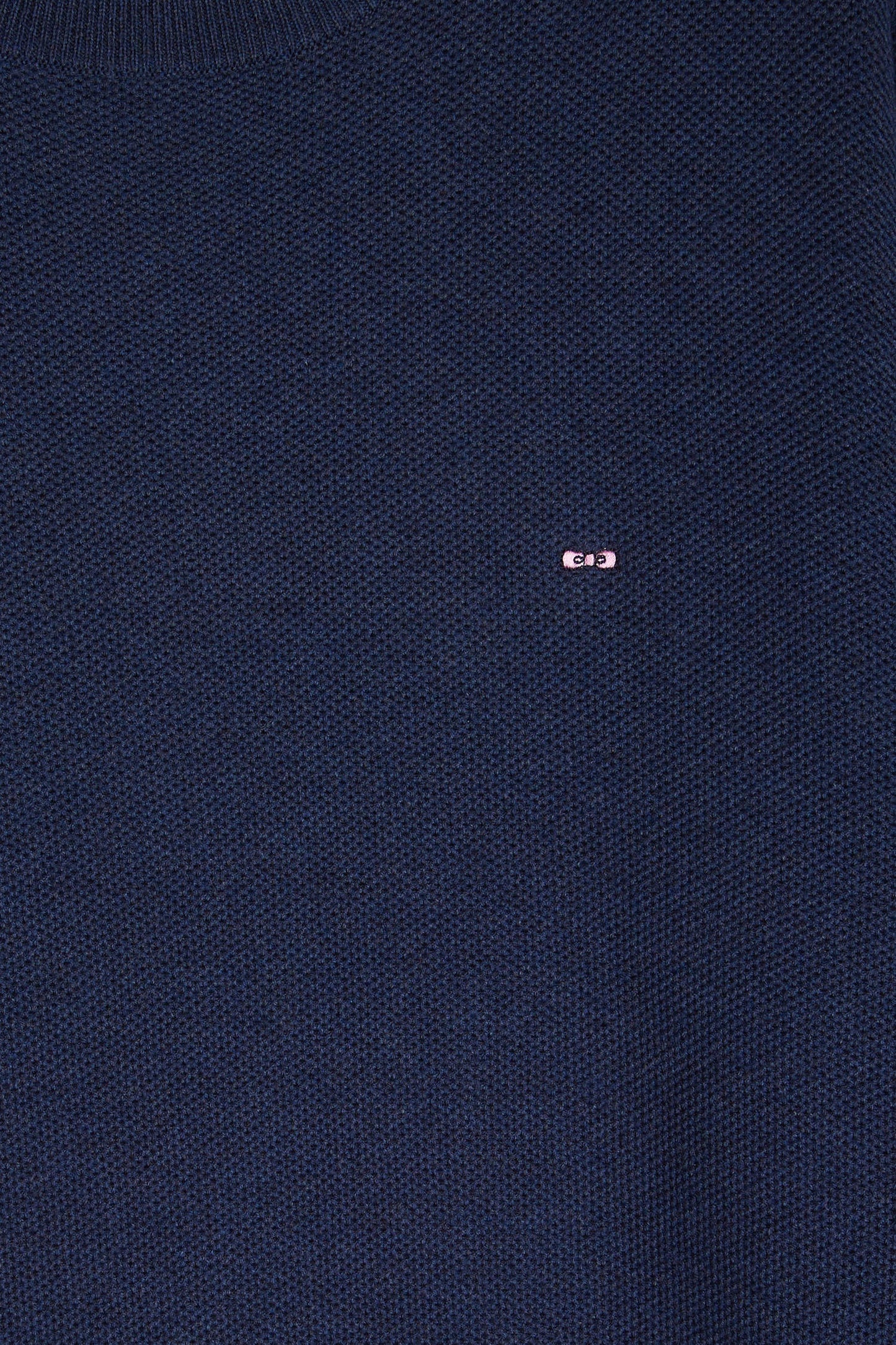 Round-neck sweater in navy cotton honeycomb