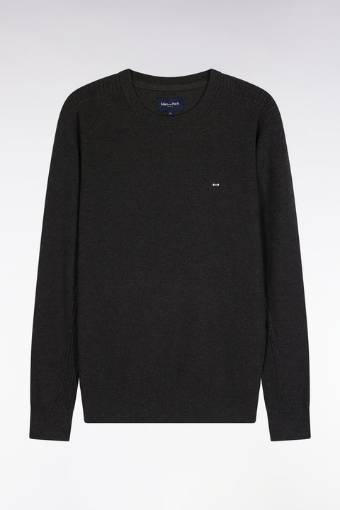 Round-neck sweater in dark grey honeycomb cotton - Image 2