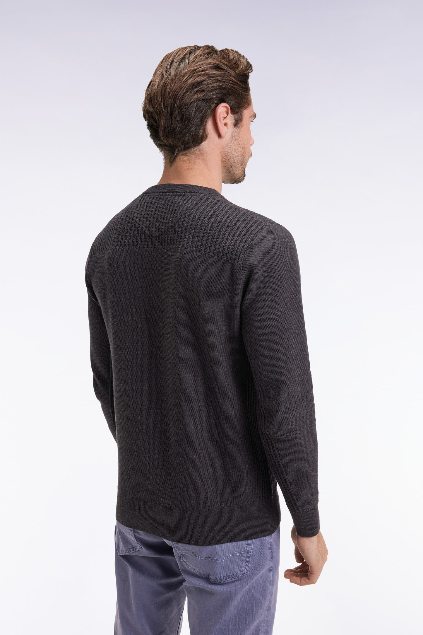 Round-neck sweater in dark grey honeycomb cotton