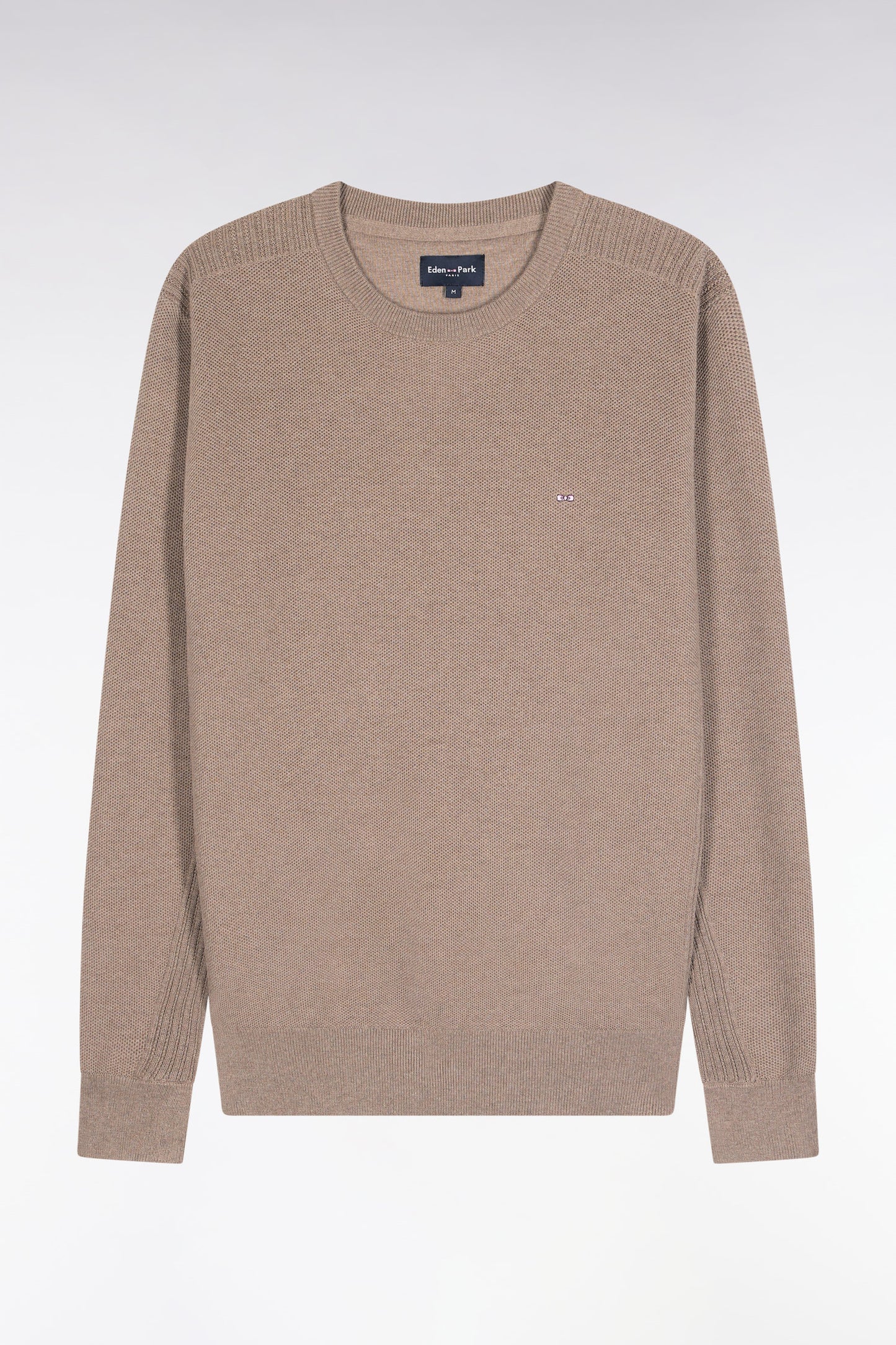 Brown cotton honeycomb round-neck sweater