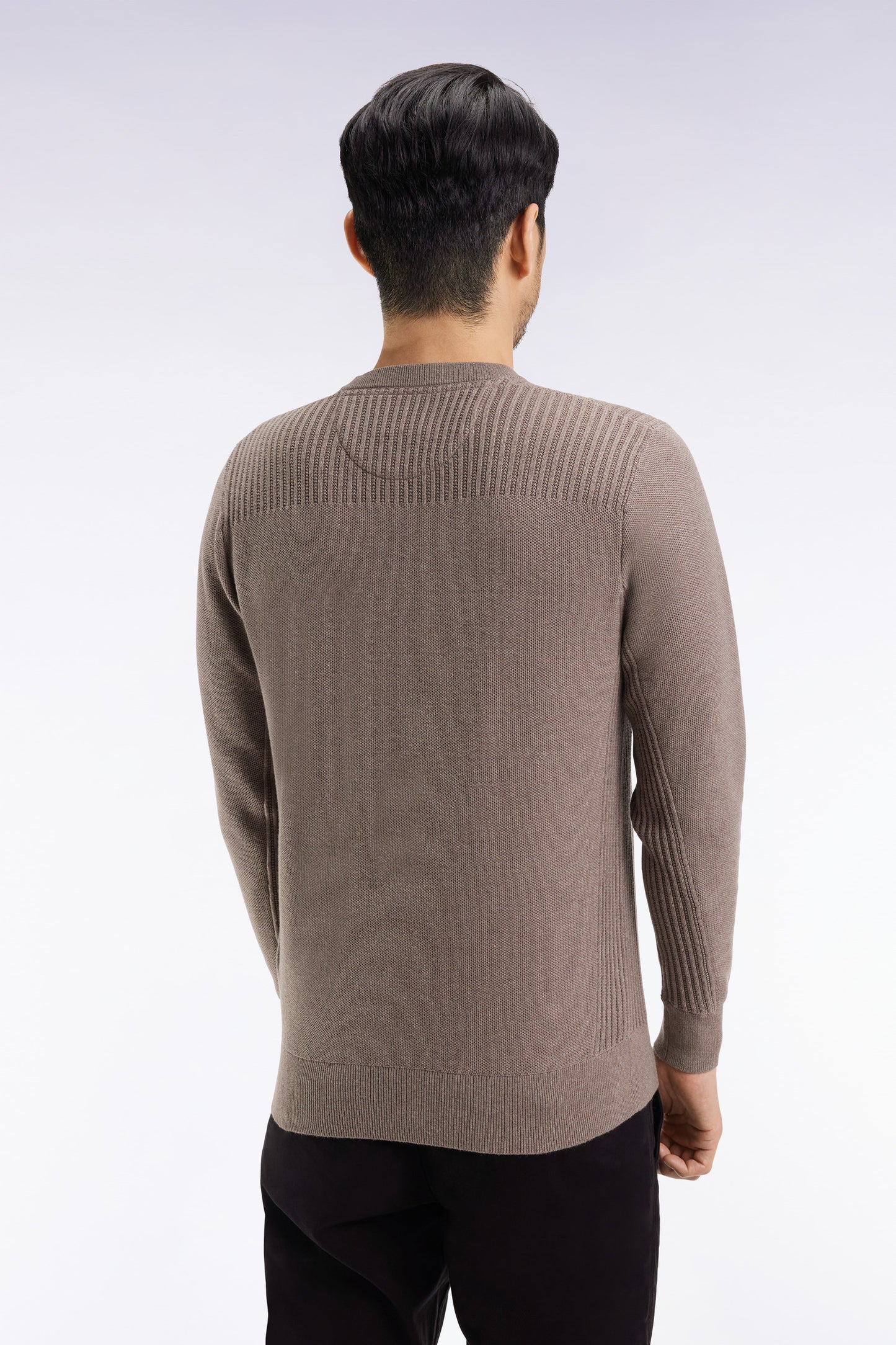 Brown cotton honeycomb round-neck sweater