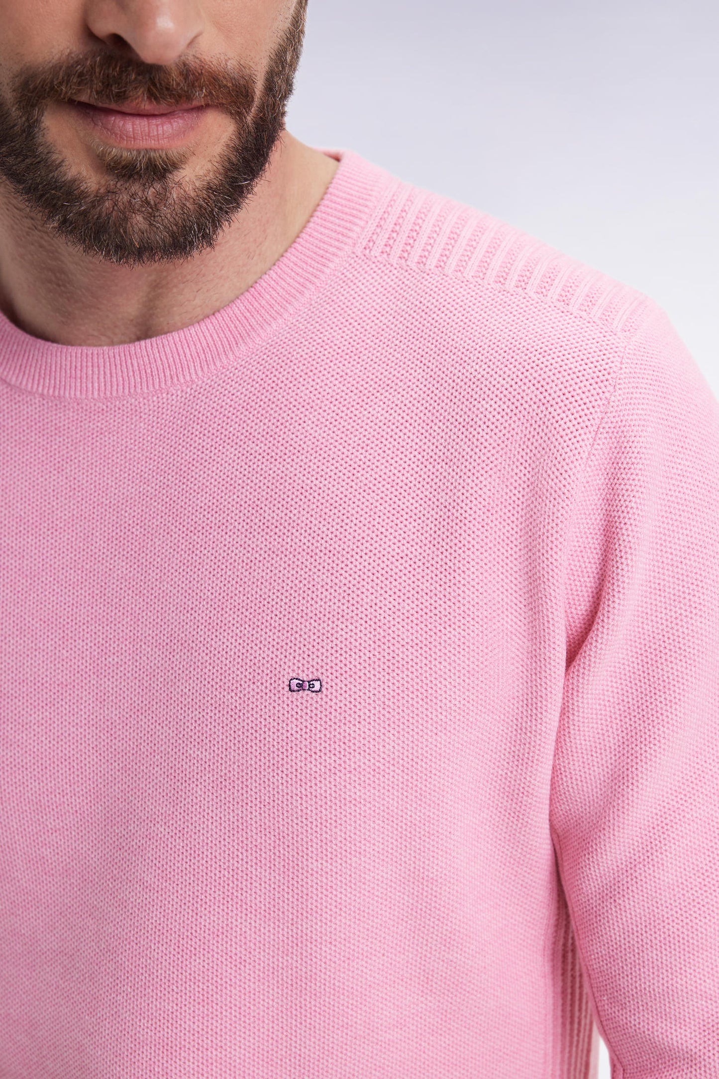 Pink cotton honeycomb round-neck sweater