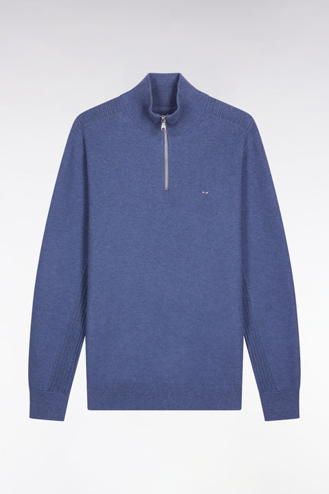 Blue cotton honeycomb trucker-neck sweater - Image 2