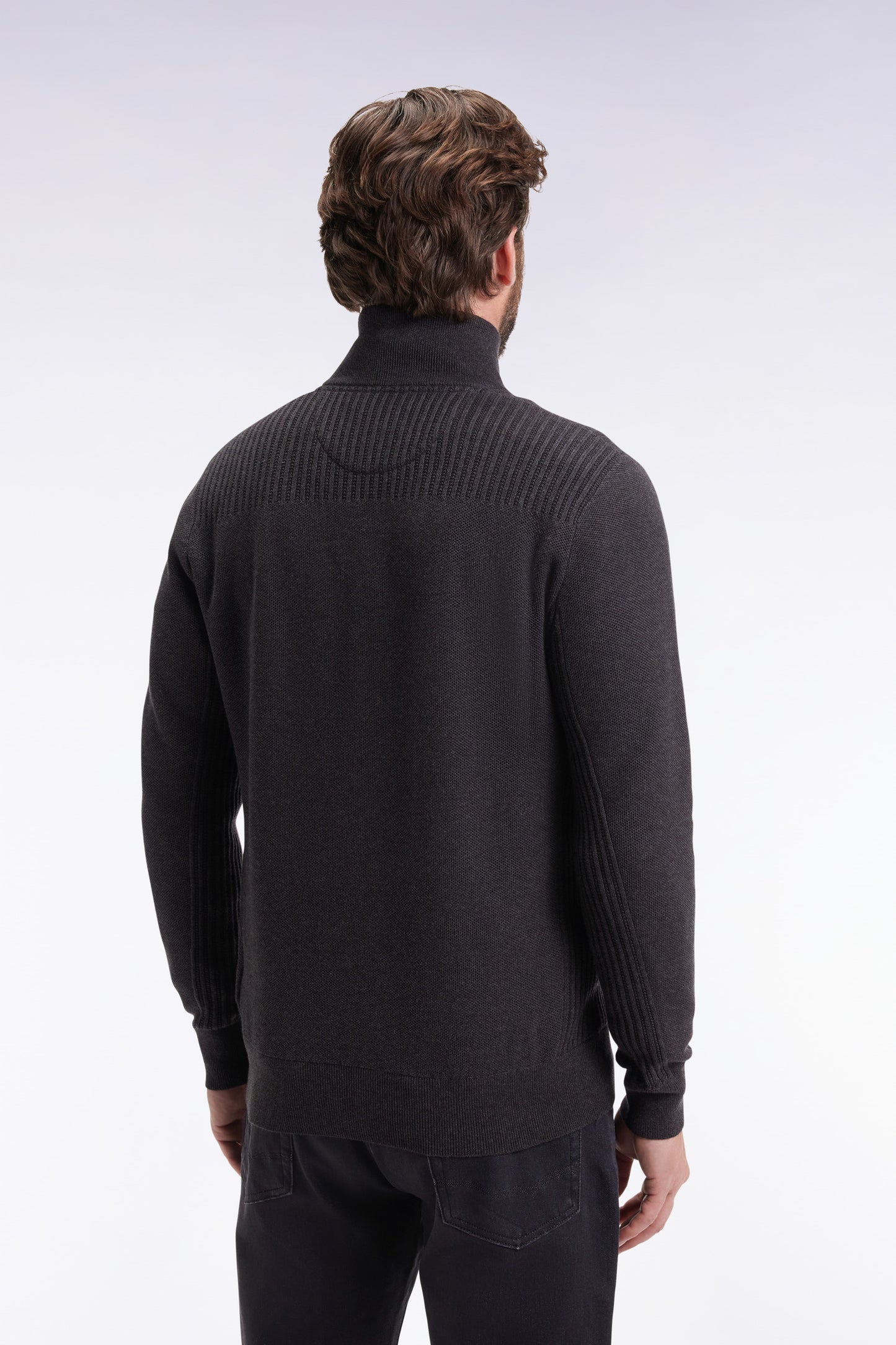Honeycomb cotton trucker-neck sweater, dark grey