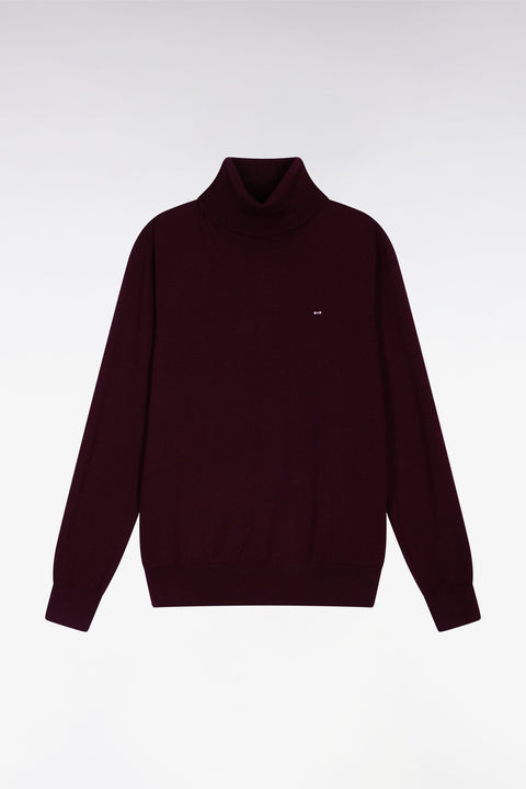 Turtleneck sweater in burgundy merino wool - Image 2