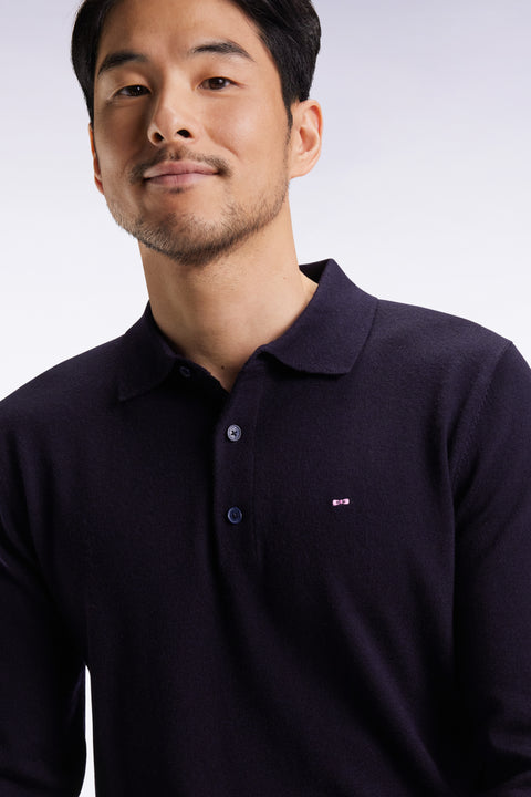 Navy merino wool jersey-neck sweater - Image 1