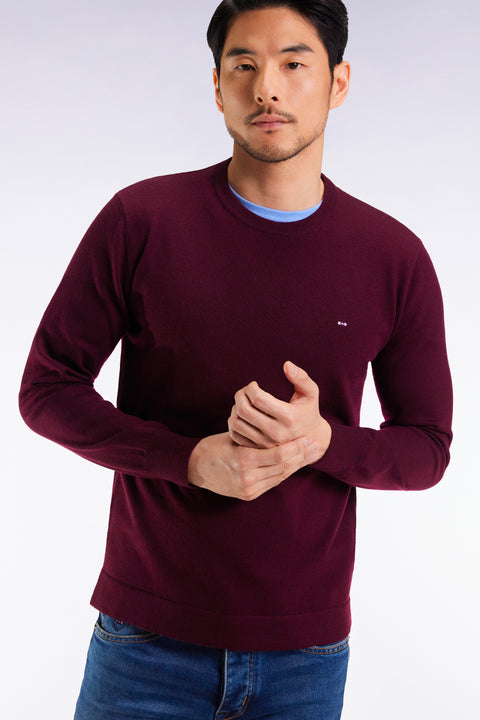 Round-neck sweater in burgundy merino wool - Image 1
