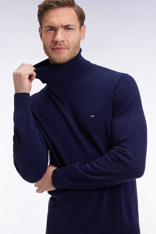 Virgin wool and navy cashmere turtleneck sweater
