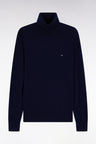 Virgin wool and navy cashmere turtleneck sweater