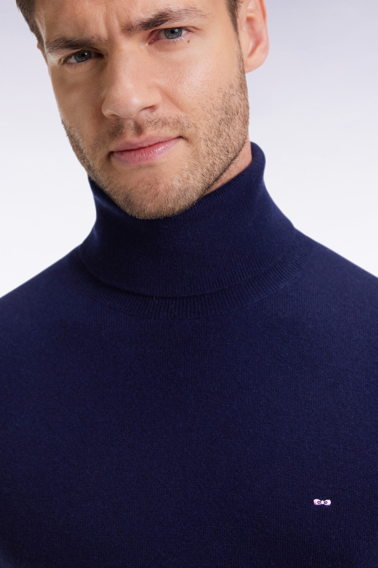 Virgin wool and navy cashmere turtleneck sweater