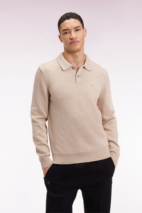 Thick jersey-neck sweater in beige wool and cotton - Image 3