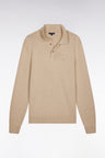 Thick jersey-neck sweater in beige wool and cotton