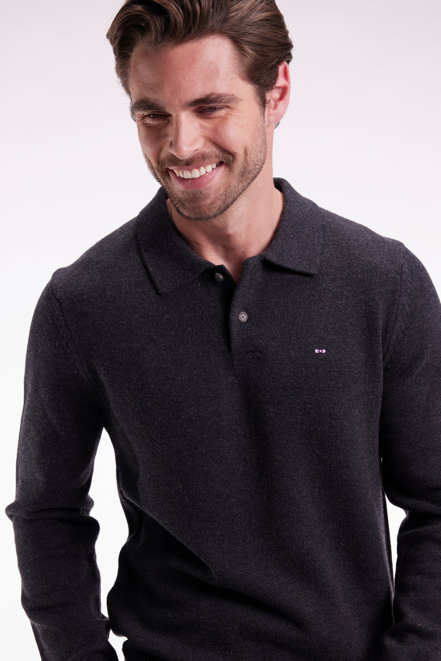 Thick jersey-neck sweater in grey wool and cotton