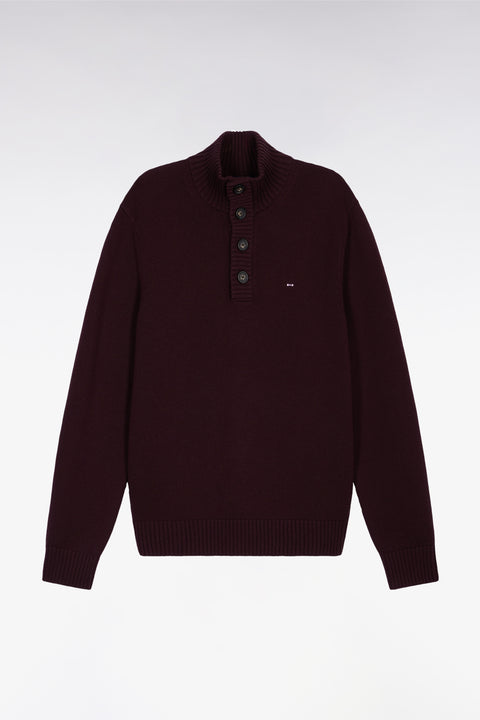 Chunky high-neck sweater in burgundy wool and cotton - Image 2