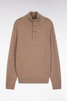 Chunky high-neck sweater in brown wool and cotton