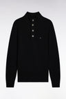 Black wool and cotton thick stand-up collar sweater