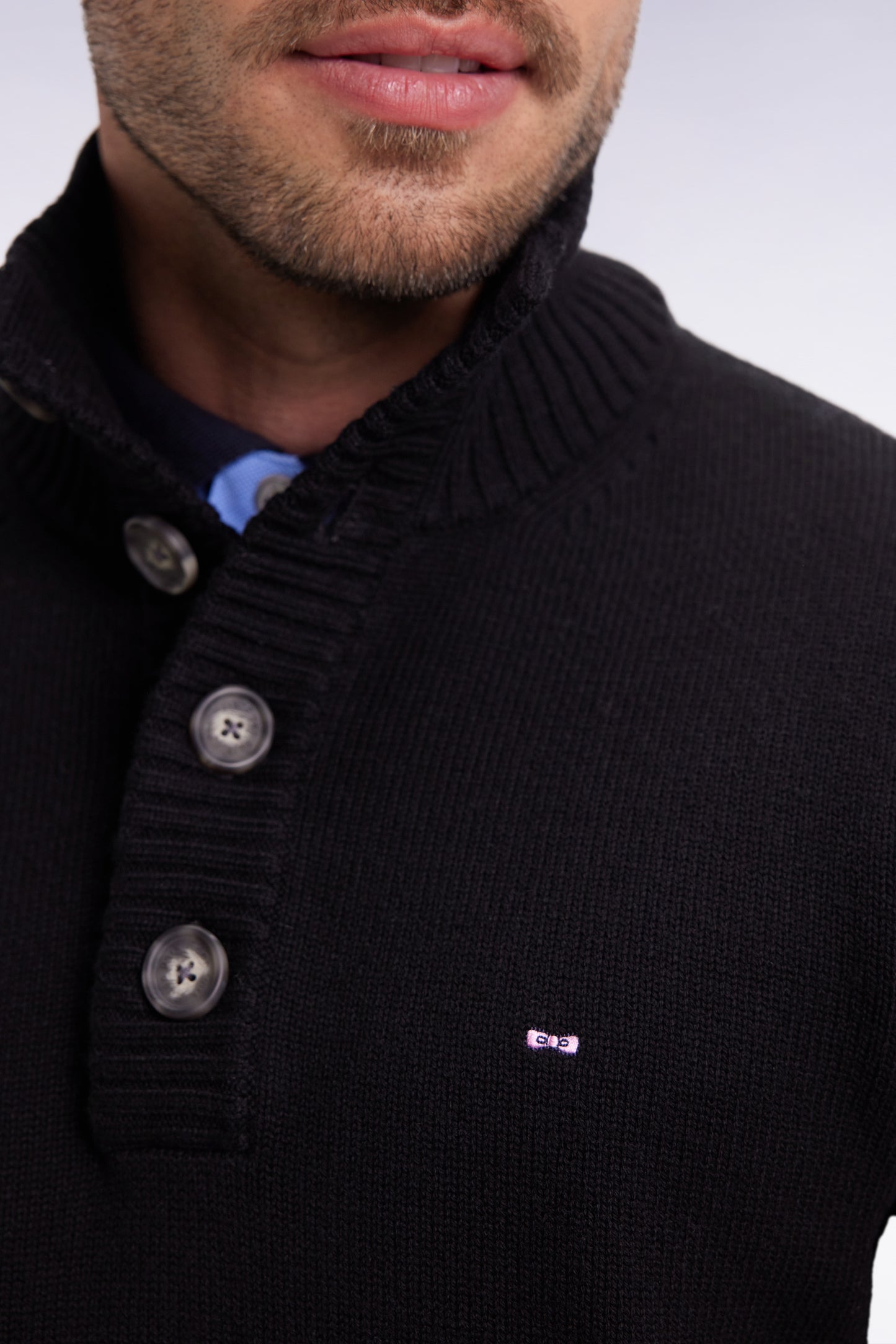 Pull col montant épais en laine et coton noir