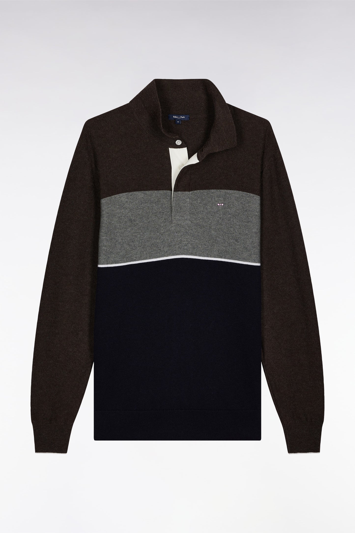 Navy and grey wool and cotton jersey-neck sweater