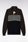Navy and grey wool and cotton jersey-neck sweater