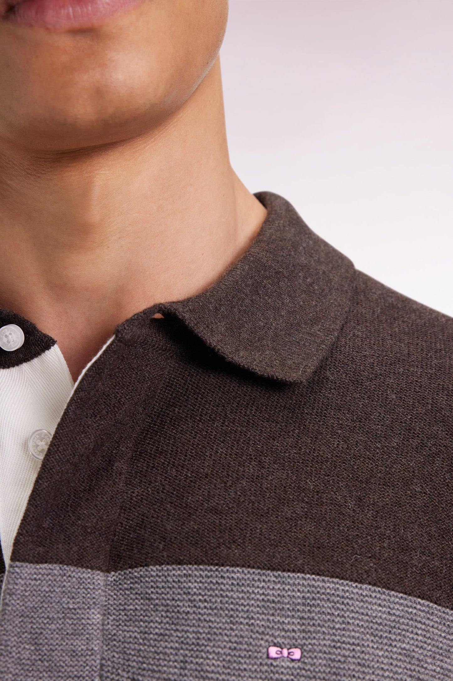 Navy and grey wool and cotton jersey-neck sweater