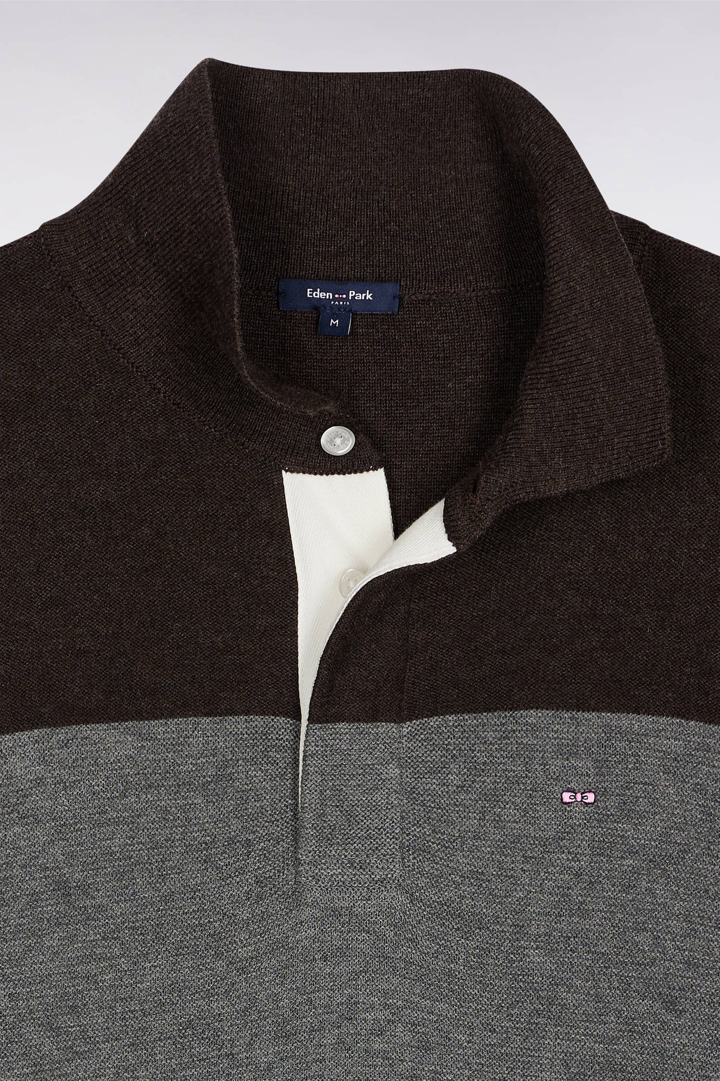Navy and grey wool and cotton jersey-neck sweater