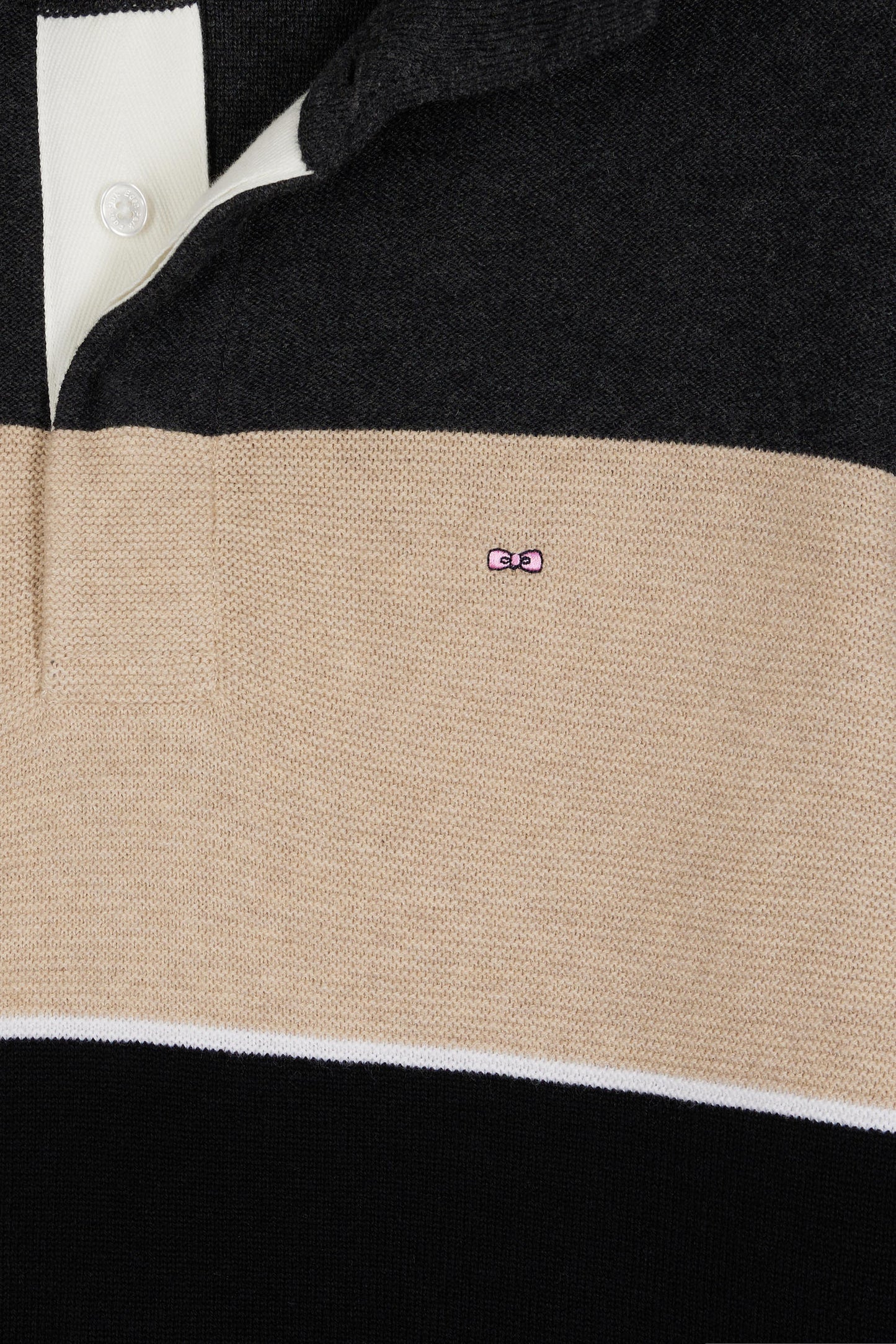 Black, grey and beige wool and cotton jersey-neck sweater