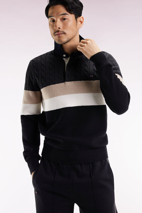 Wool and cotton cable-knit sweater in black and grey - Image 1