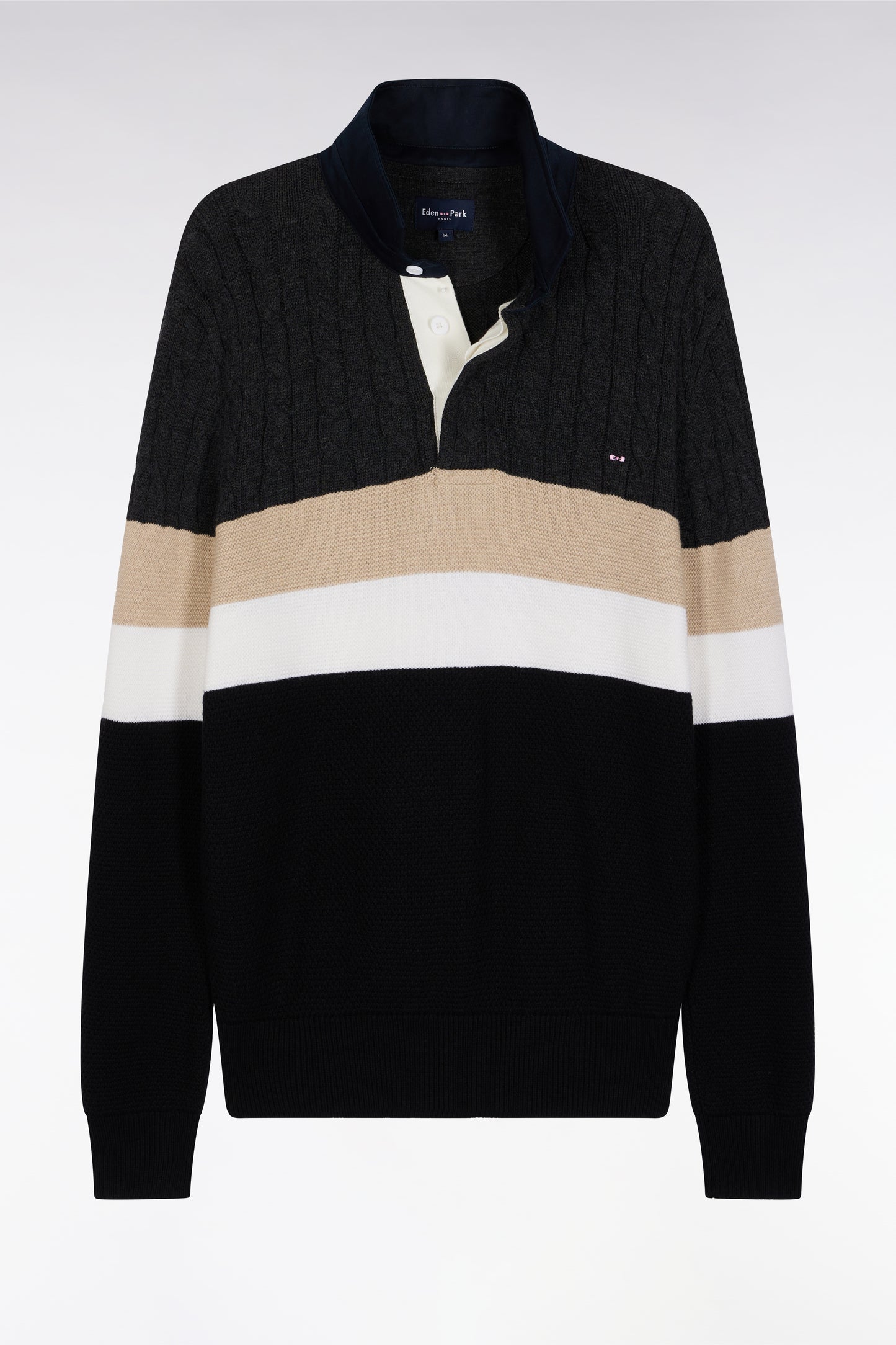 Wool and cotton cable-knit sweater in black and grey