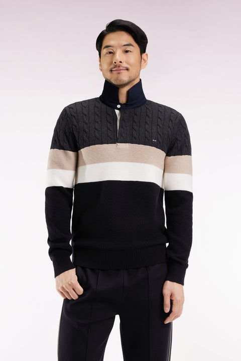 Wool and cotton cable-knit sweater in black and grey - Image 3