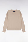 Relaxed fit round-neck sweater in beige wool and cotton