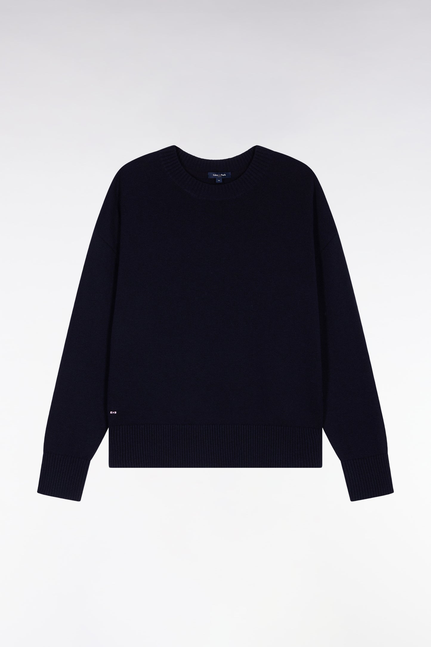 Round-neck sweater in wool and navy cotton Relaxed fit