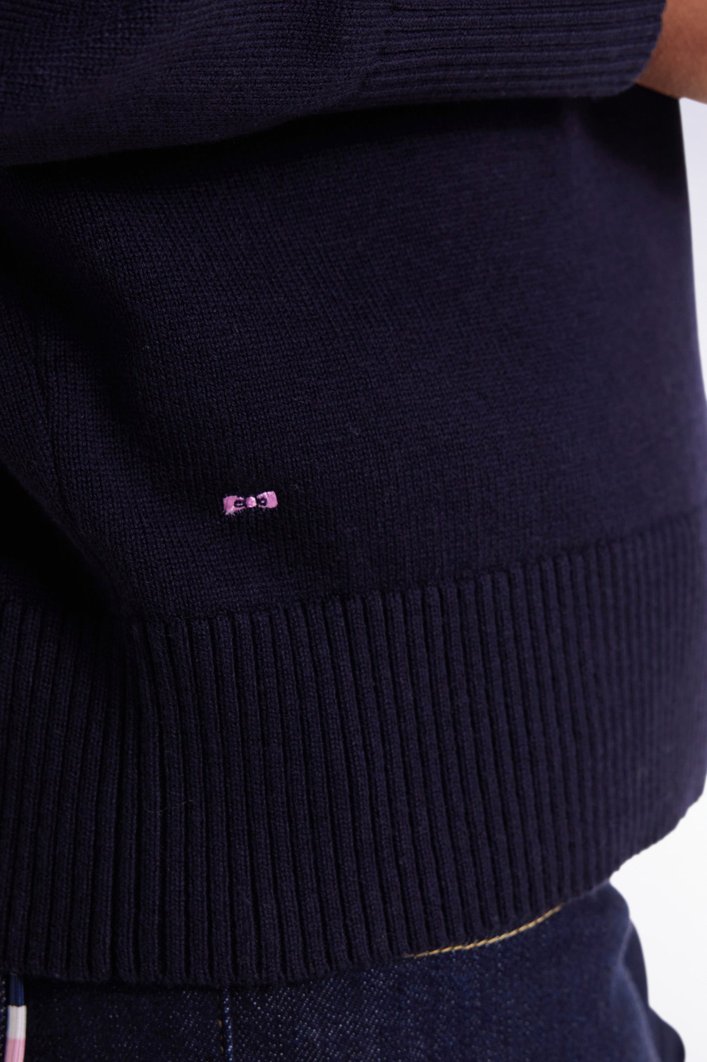 Round-neck sweater in wool and navy cotton Relaxed fit