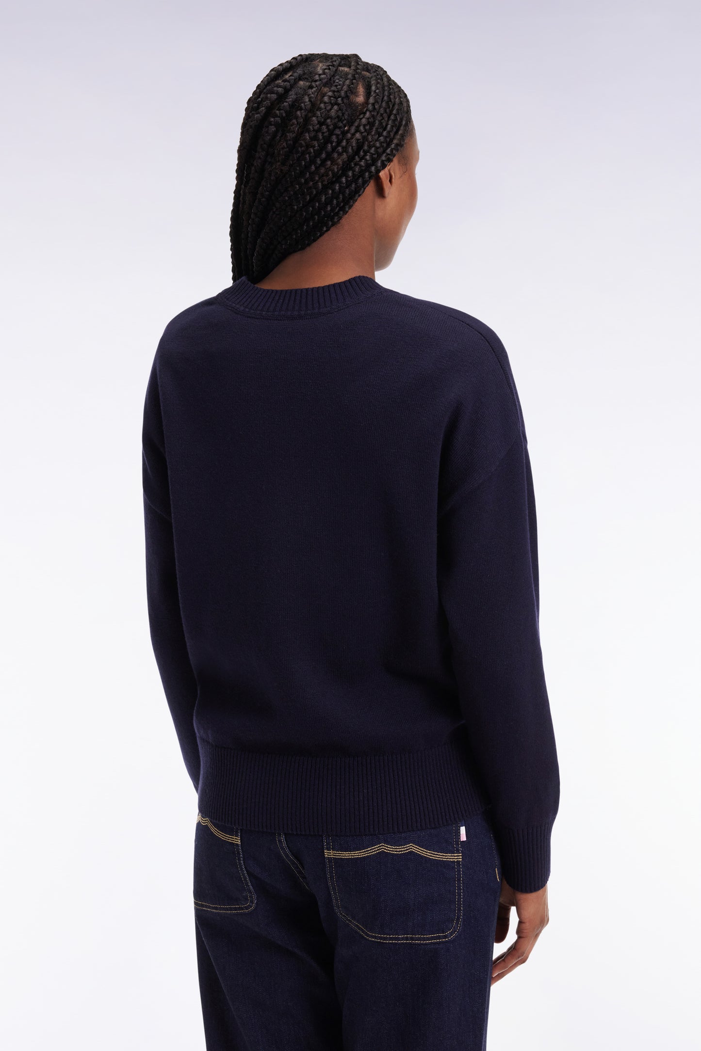 Round-neck sweater in wool and navy cotton Relaxed fit
