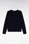 Relaxed fit V-neck sweater in wool and navy cotton