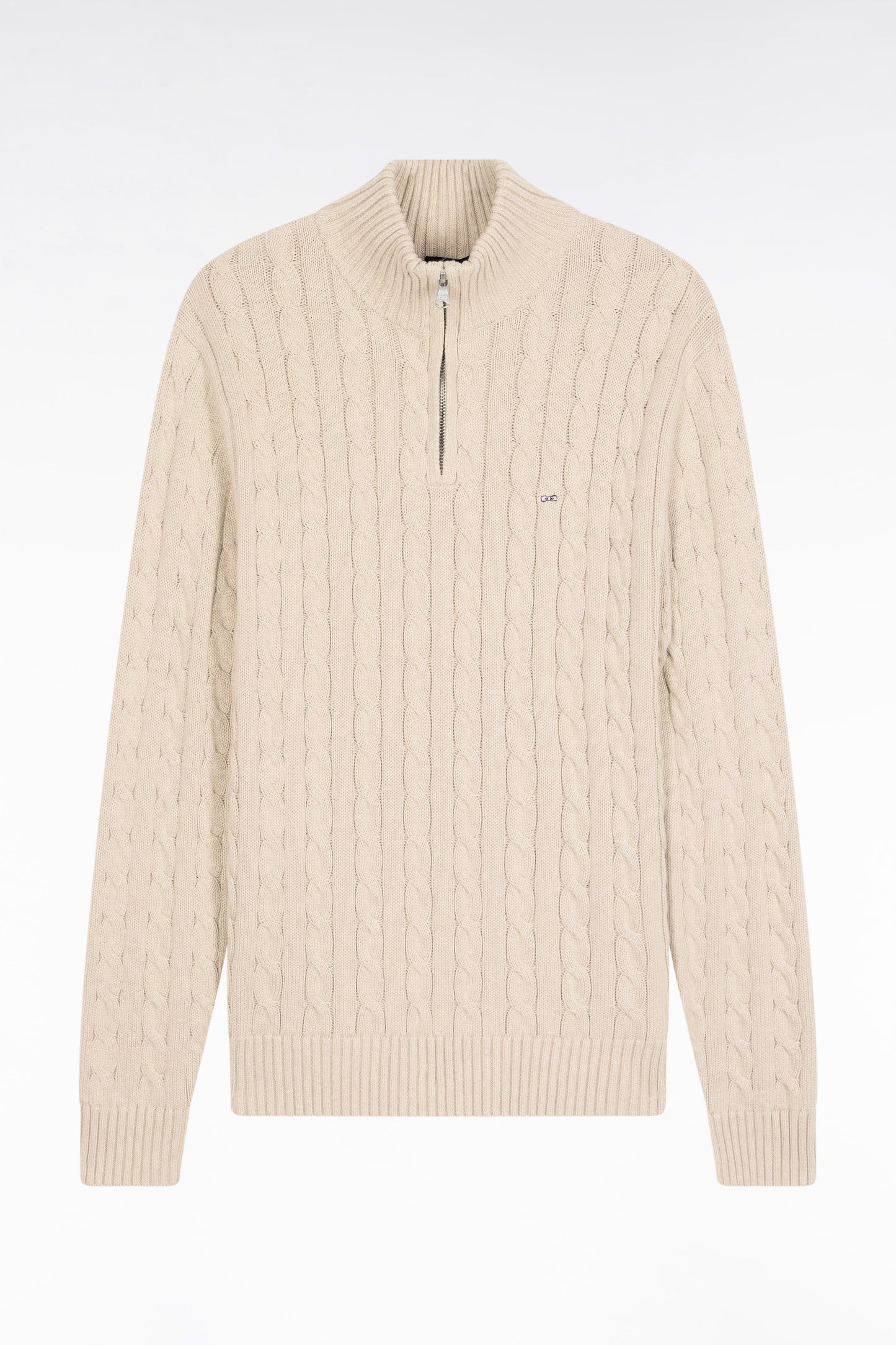 Beige cotton trucker-neck sweater