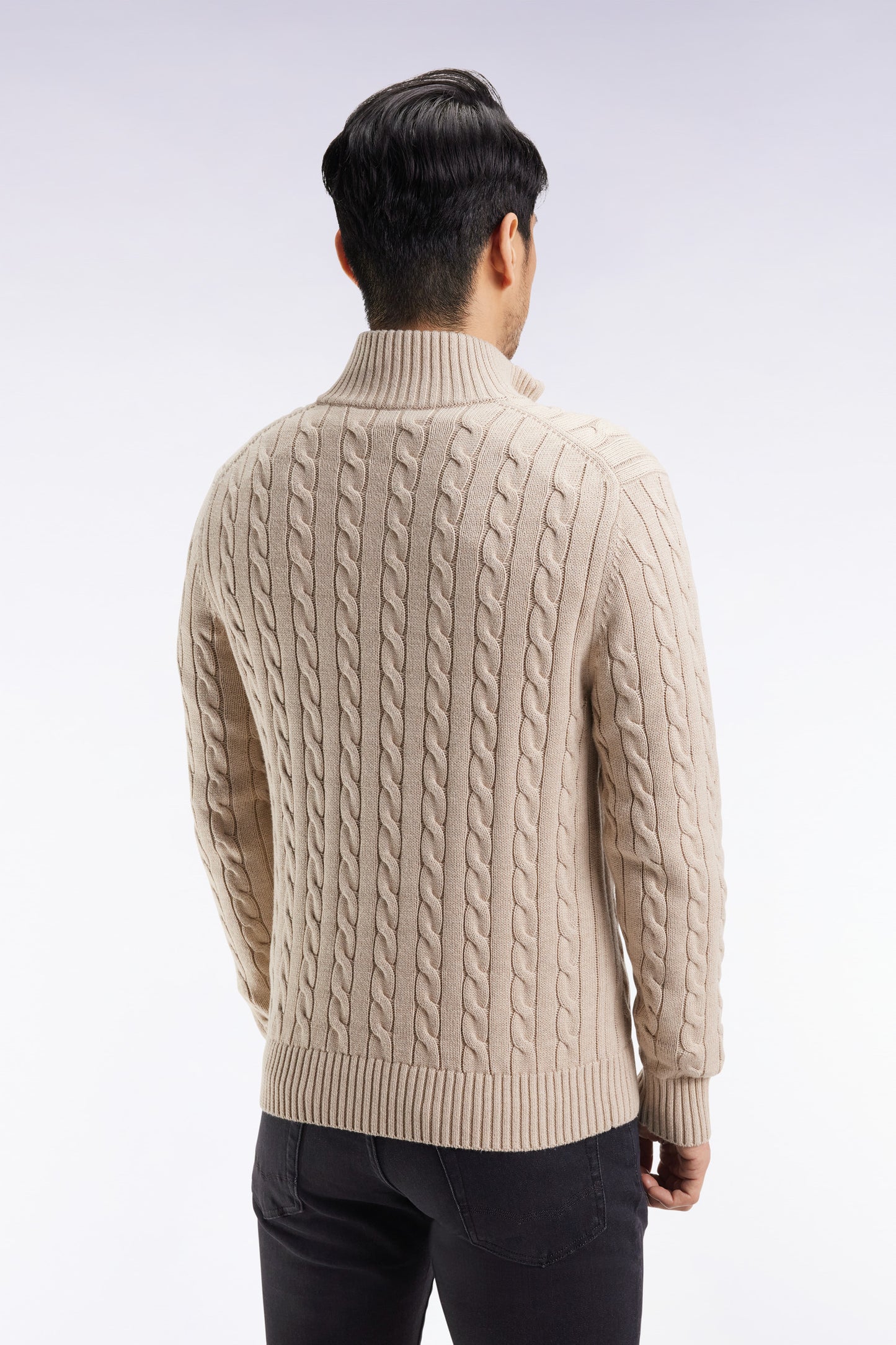 Beige cotton trucker-neck sweater