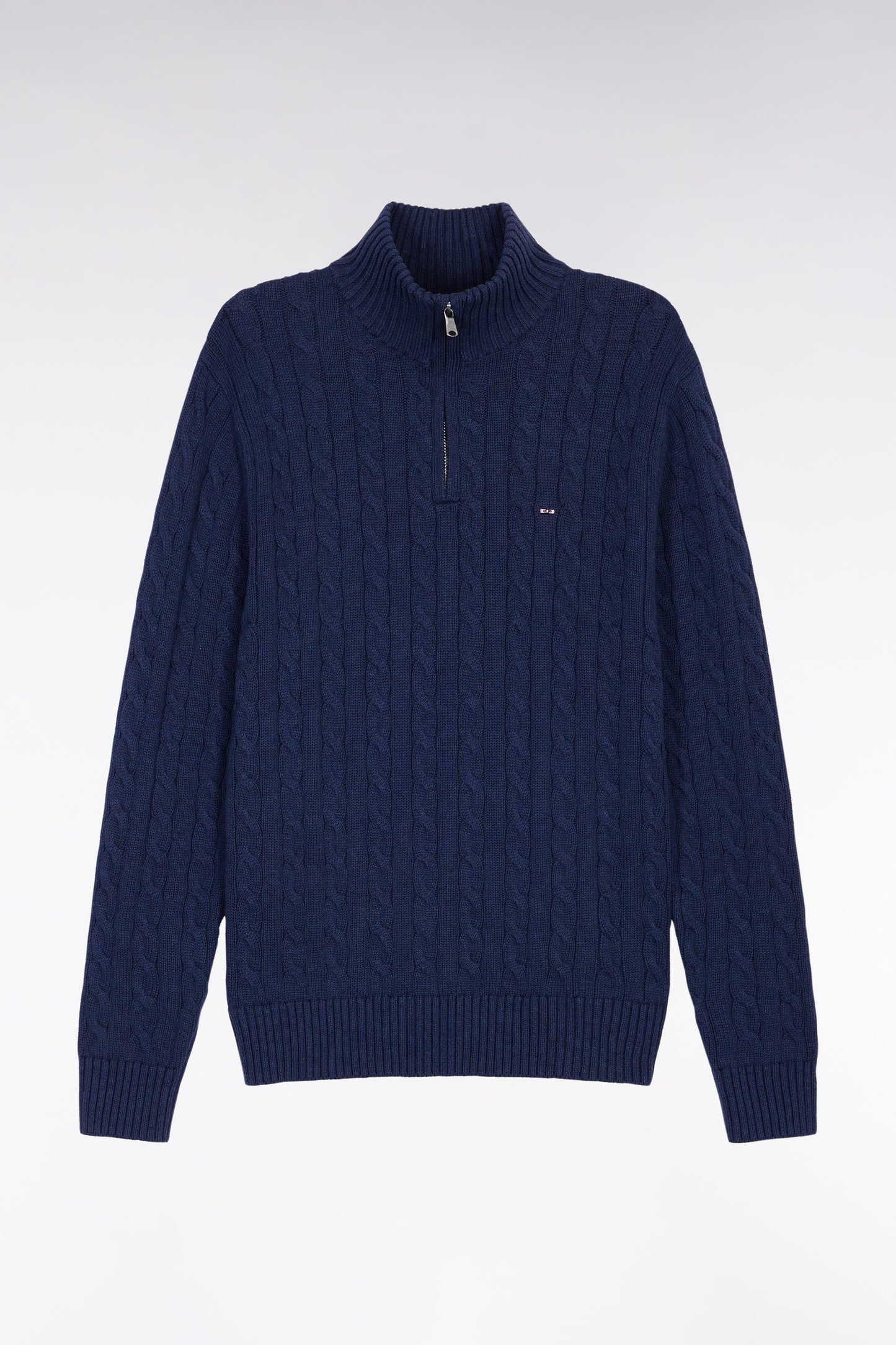 Truck-neck sweater in navy cotton twill